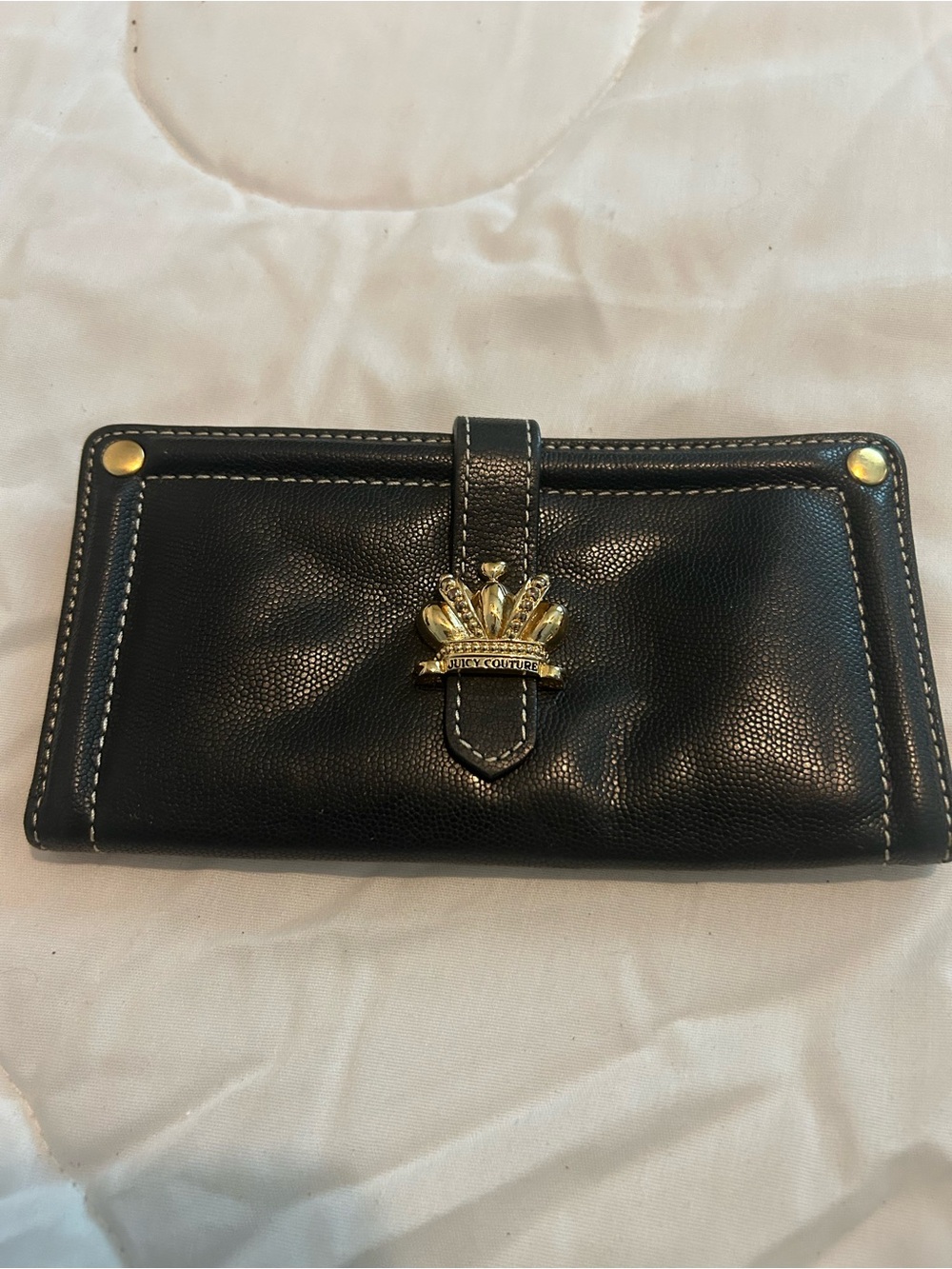 Juicy Couture Black Leather Wallet with Gold Crown Accent